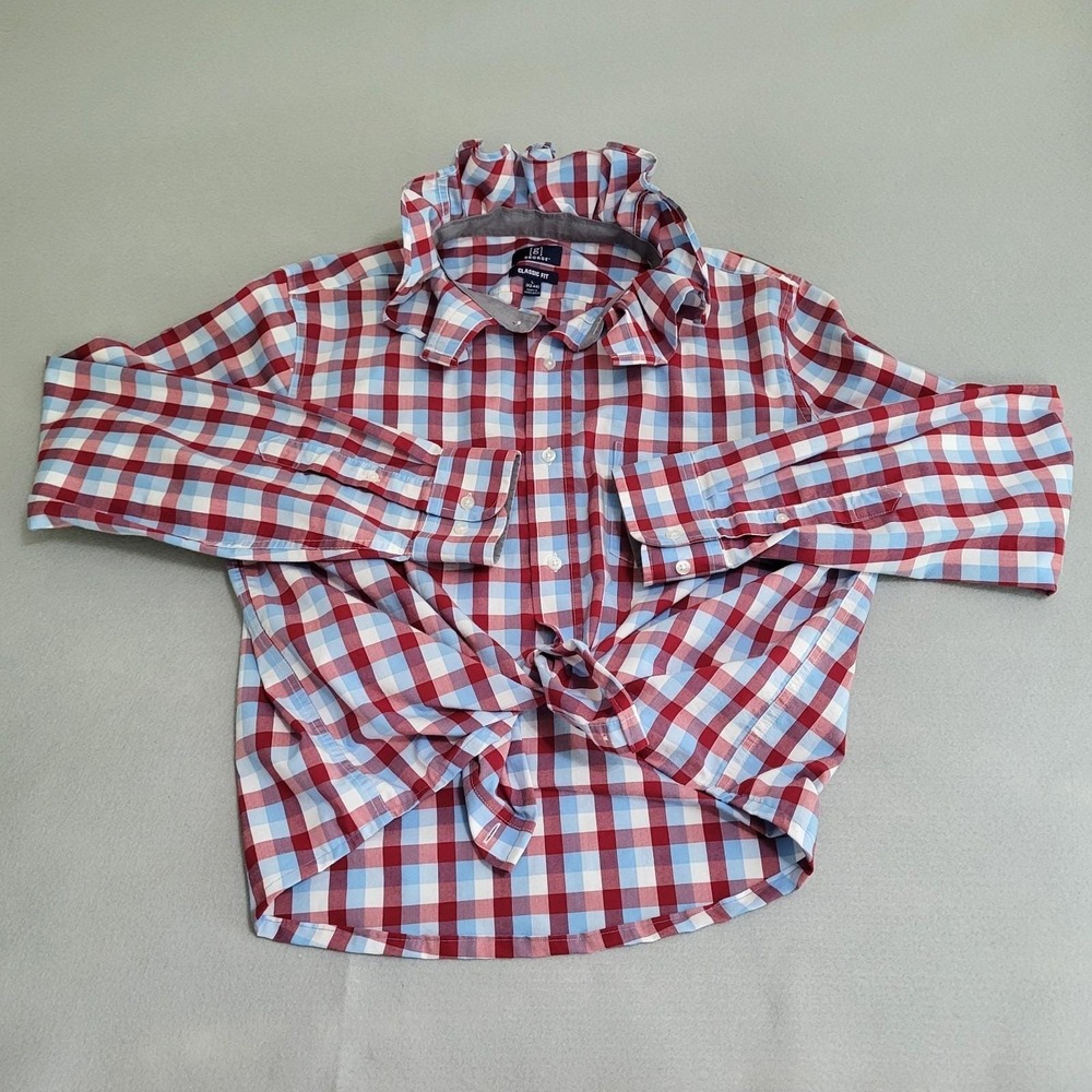 Upcycled Reworked Ruffle Collar Long Sleeve Button Up Oxford Shirt Size L